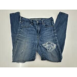 American Eagle Womens Jeans Size 8 Reg Super Hi Rise Jegging Distressed Denim